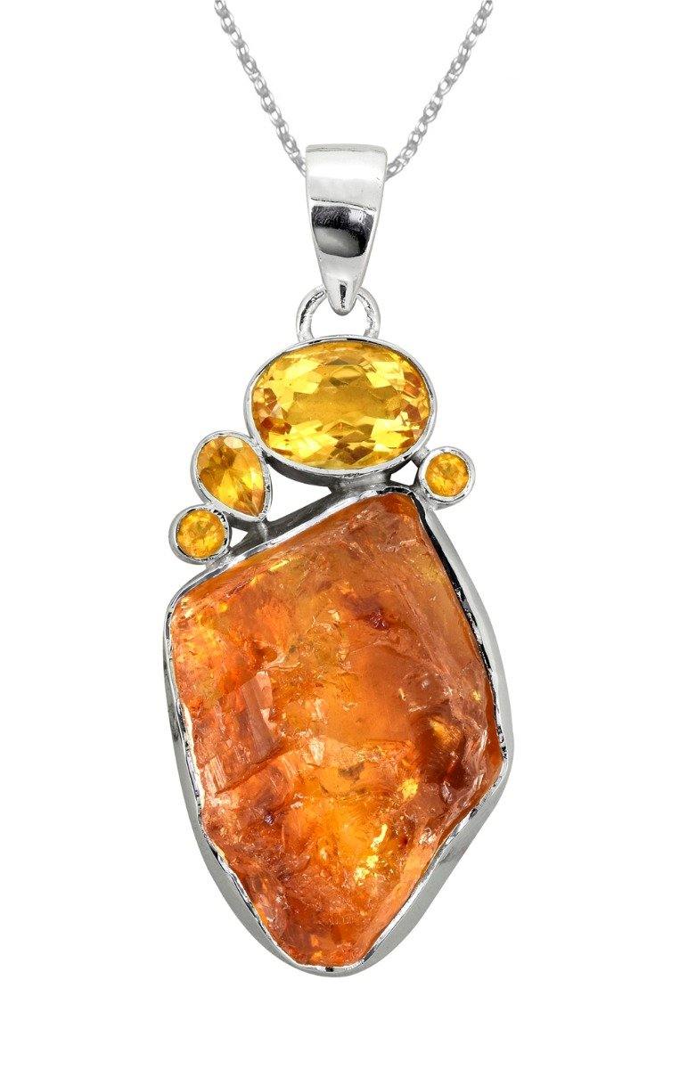 Citrine Rough Citrine Solid 925 Sterling Silver Long Chain Pendant - YoTreasure