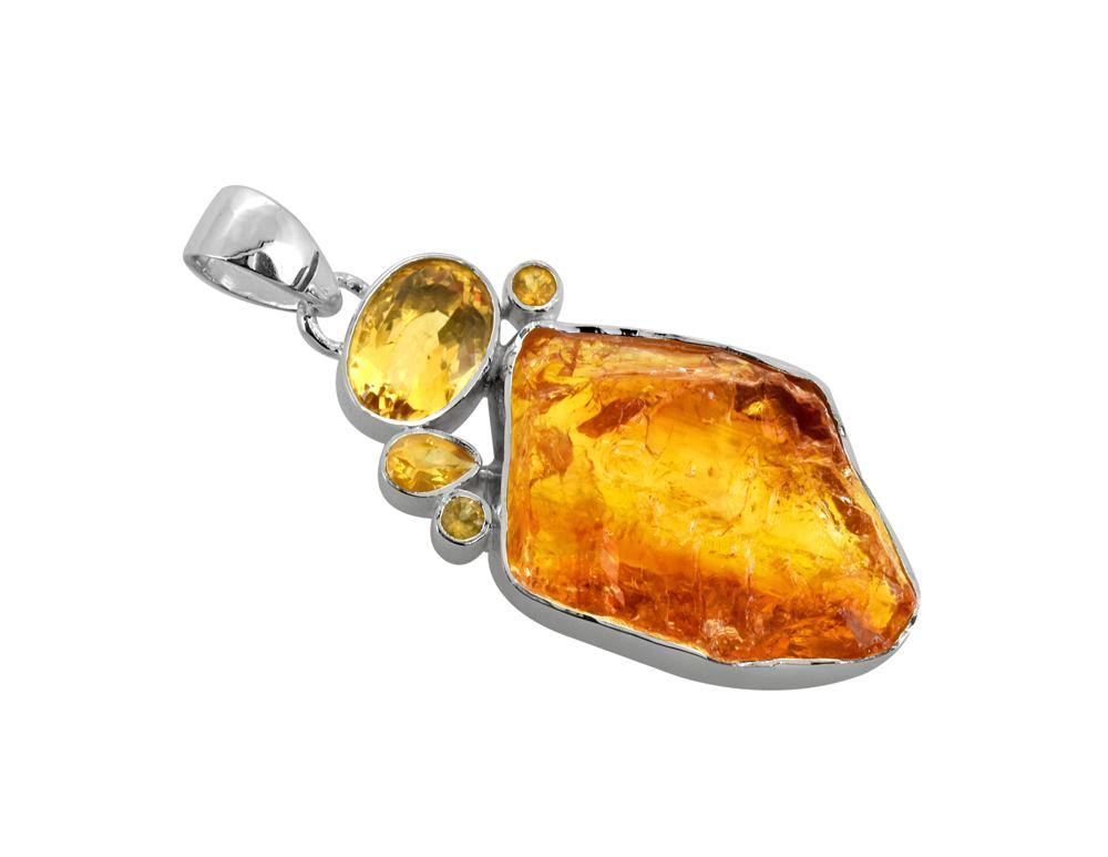 Citrine Rough Citrine Solid 925 Sterling Silver Long Chain Pendant - YoTreasure