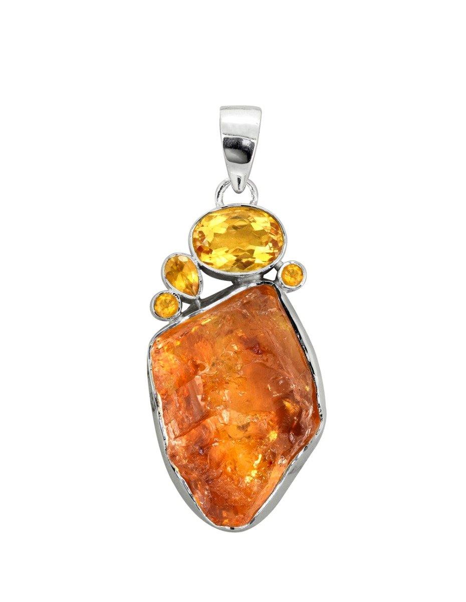 Citrine Rough Citrine Solid 925 Sterling Silver Long Chain Pendant - YoTreasure