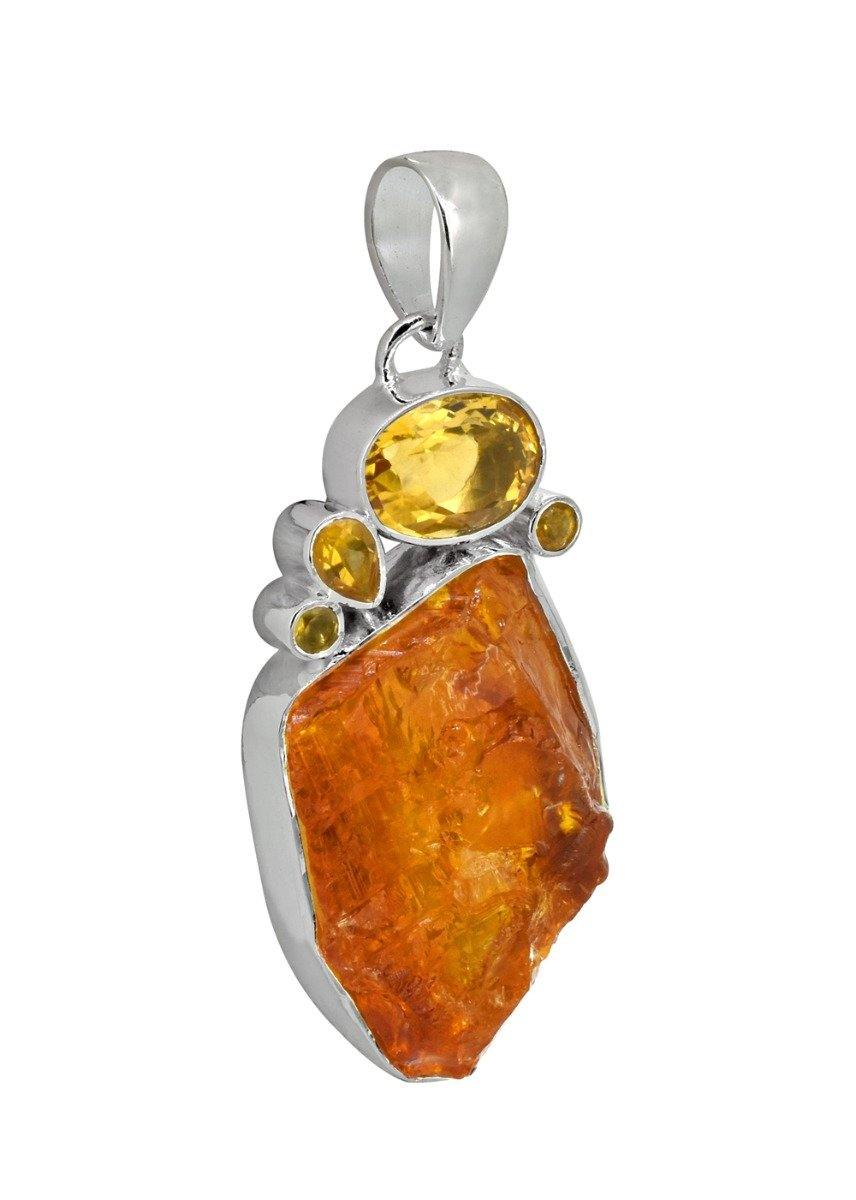 Citrine Rough Citrine Solid 925 Sterling Silver Long Chain Pendant - YoTreasure