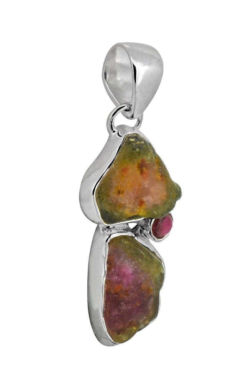 Watermelon Tourmaline Solid 925 Sterling Silver Long Chain Pendant - YoTreasure