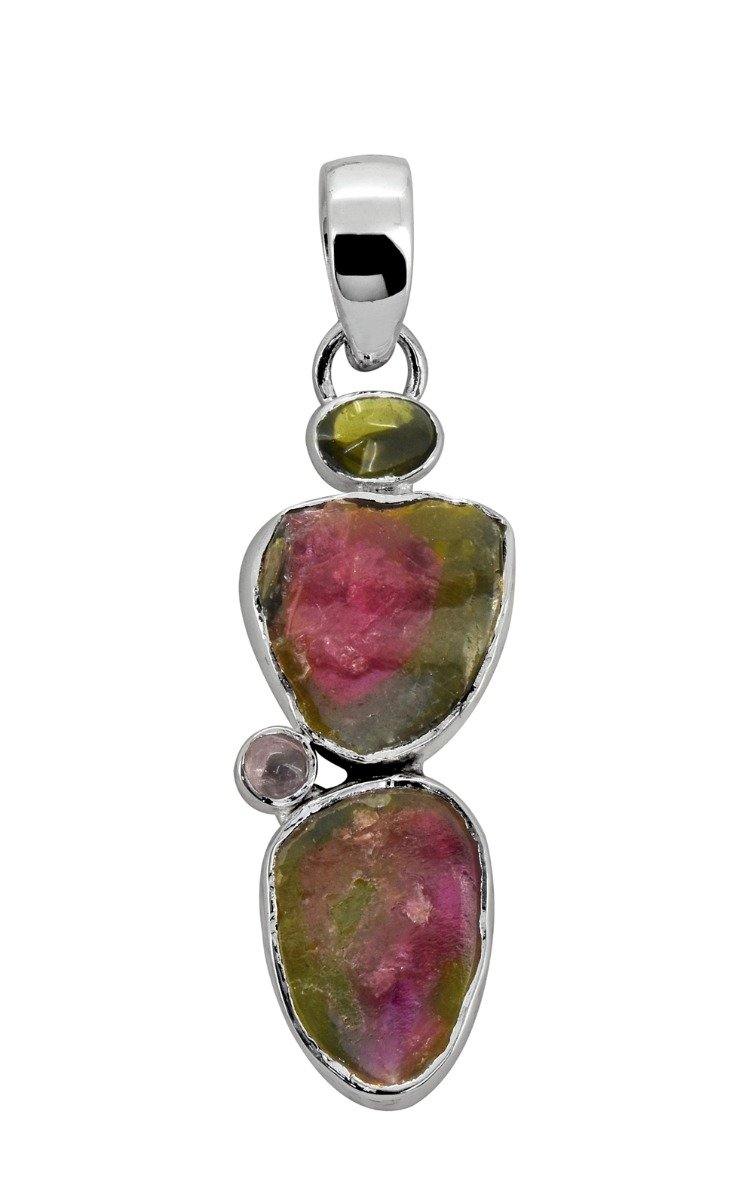 Watermelon Tourmaline Solid 925 Sterling Silver Long Chain Pendant - YoTreasure