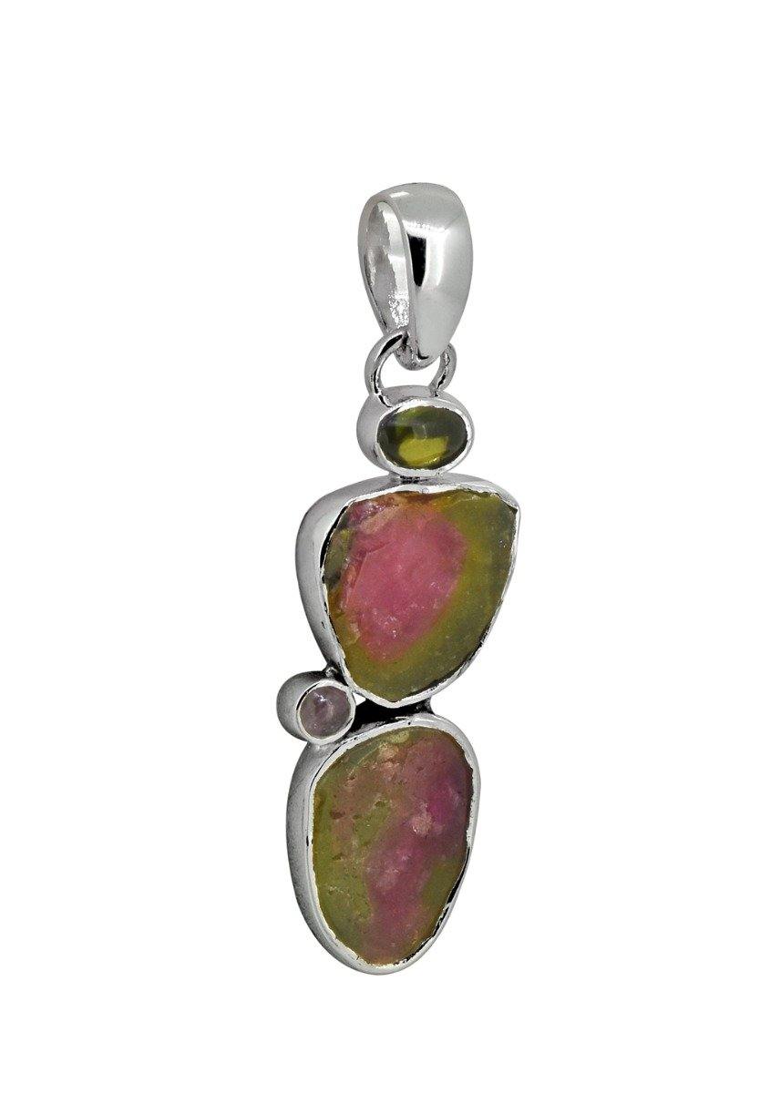 Watermelon Tourmaline Solid 925 Sterling Silver Long Chain Pendant - YoTreasure