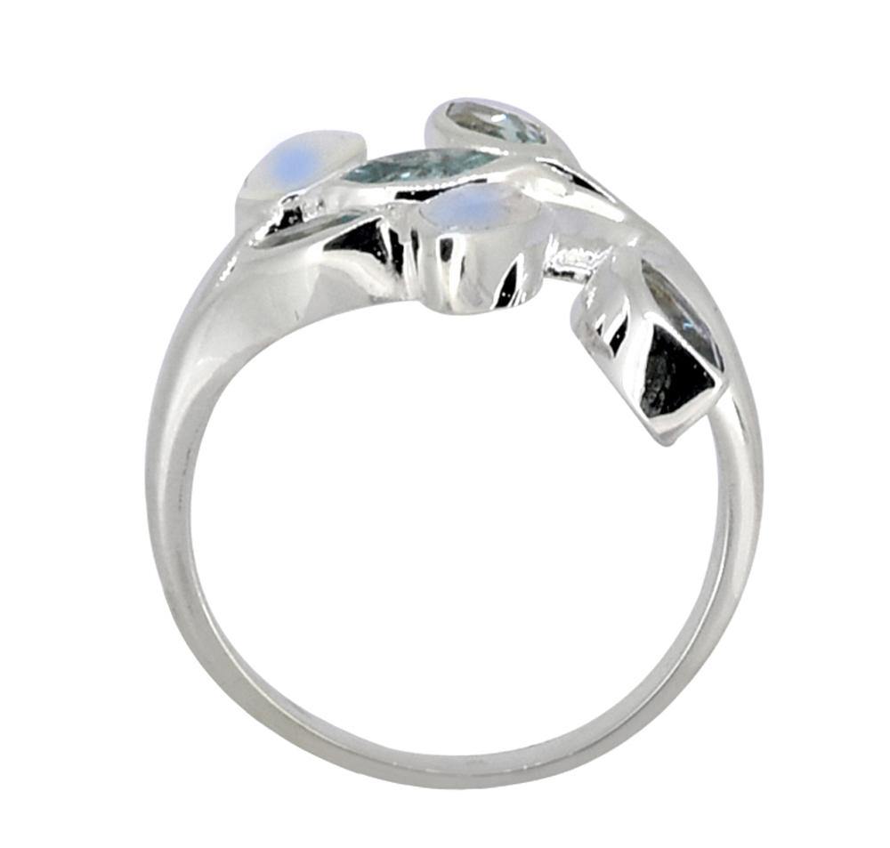 Rainbow Moonstone Blue Topaz Ring Solid 925 Sterling Silver Gemstone Jewelry - YoTreasure