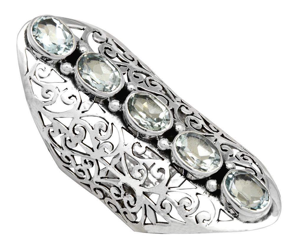 Blue Topaz Solid 925 Sterling Silver Filigree Ring Jewelry - YoTreasure