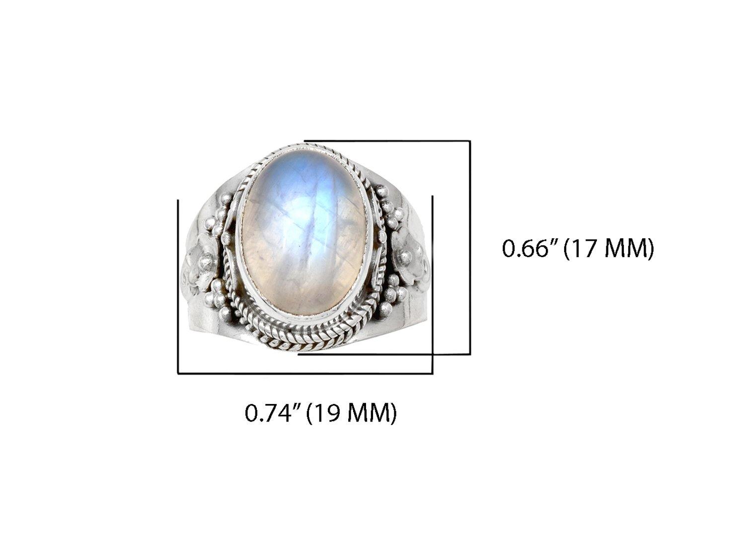 10x14 mm Moonstone Ring 925 Sterling Silver Rope Designed Jewelry