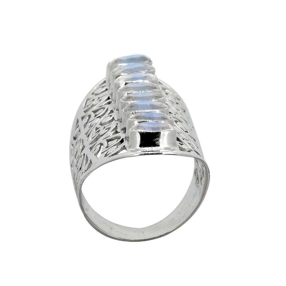 Rainbow Moonstone Solid 925 Sterling Silver Filigree Ring Jewelry - YoTreasure