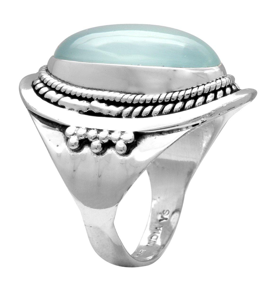 Aqua Chalcedony Solid 925 Sterling Silver Ring Jewelry - YoTreasure