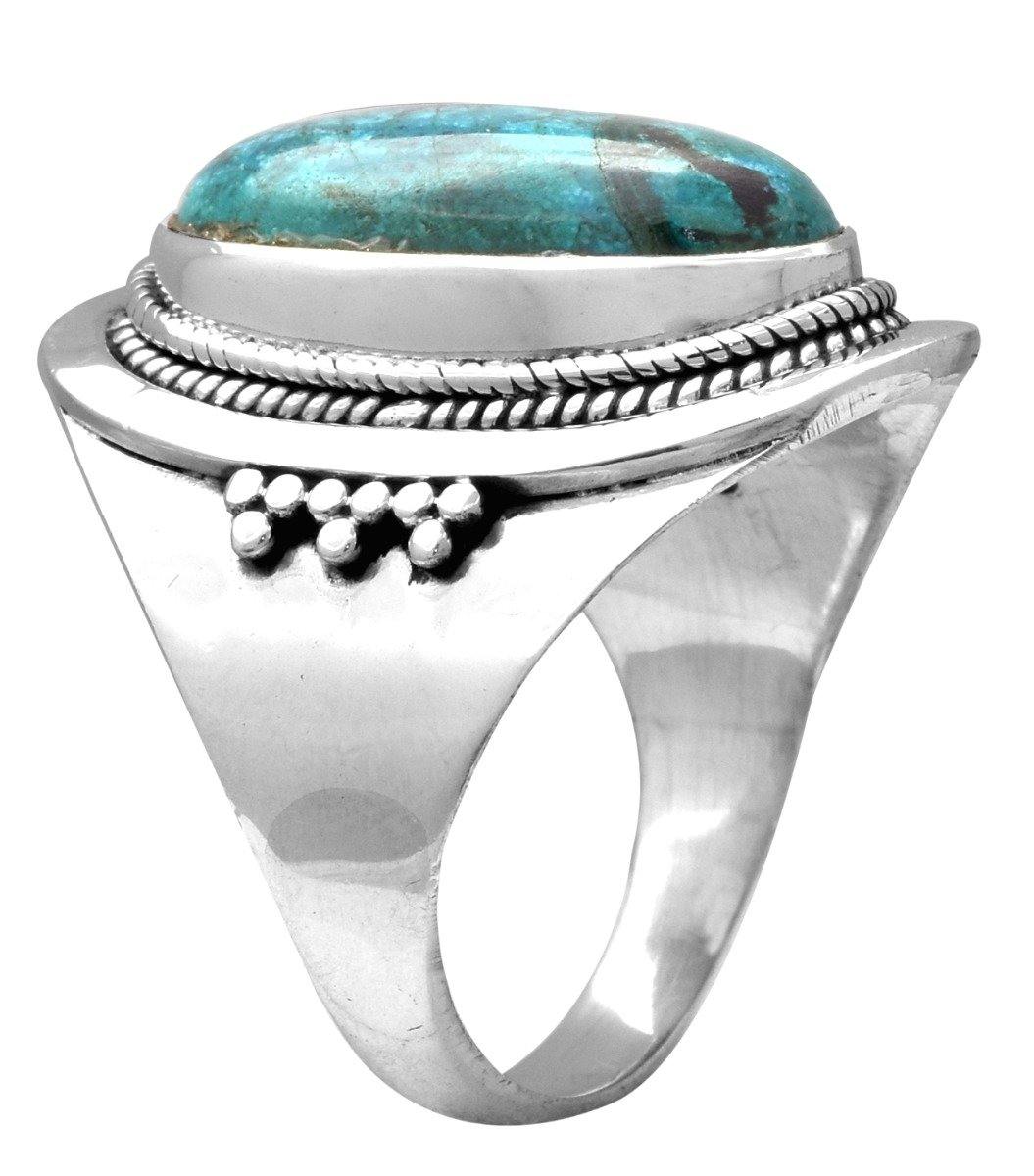 Natural Chrysocolla Solid 925 Sterling Silver Ring Jewelry - YoTreasure