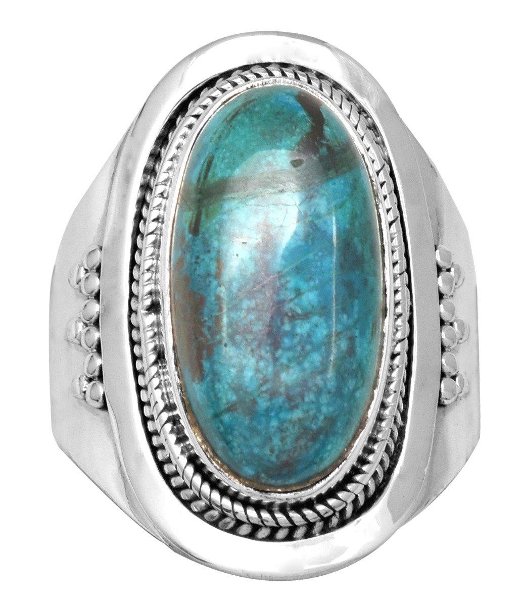 Natural Chrysocolla Solid 925 Sterling Silver Ring Jewelry - YoTreasure