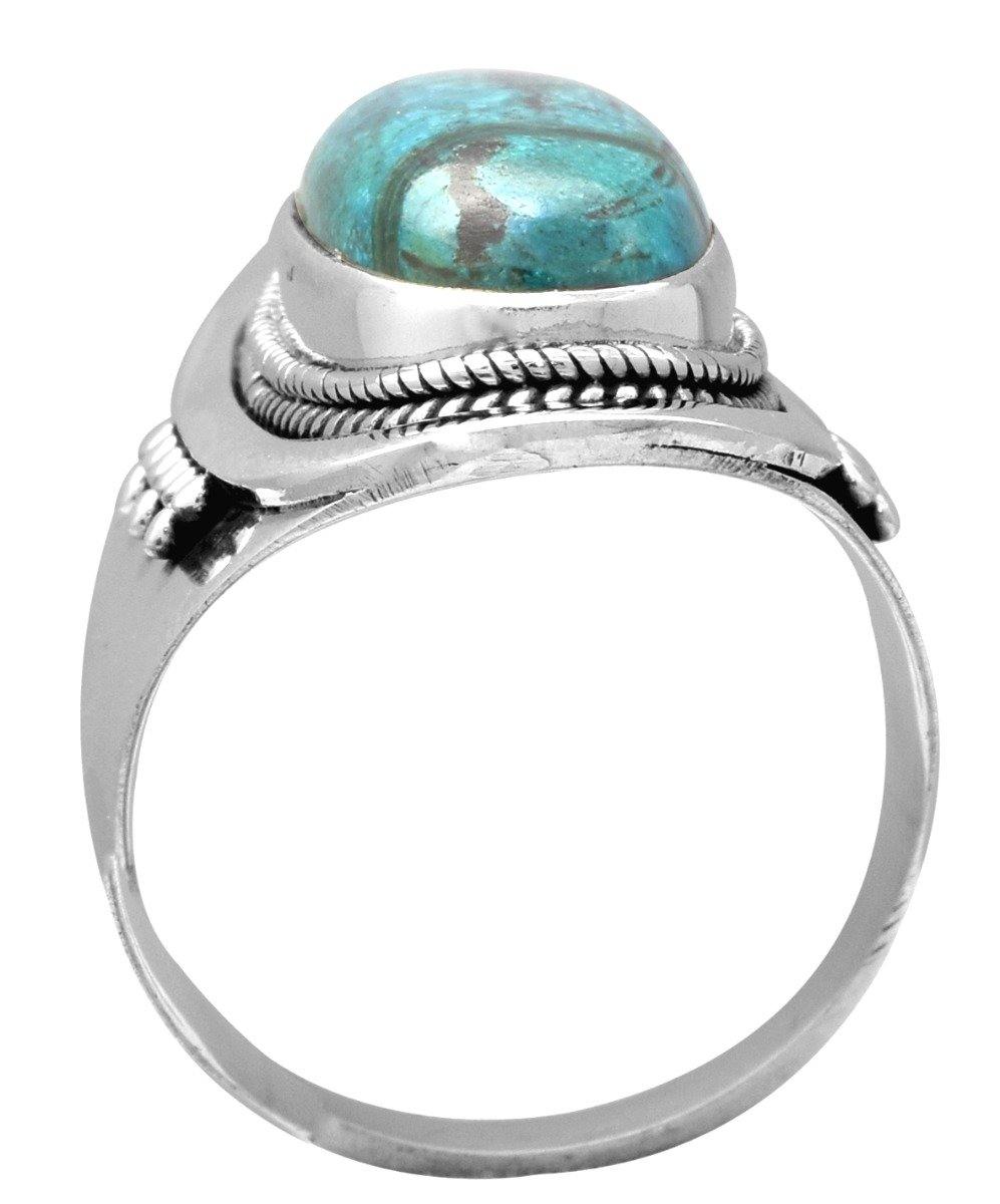 Natural Chrysocolla Solid 925 Sterling Silver Ring Jewelry - YoTreasure