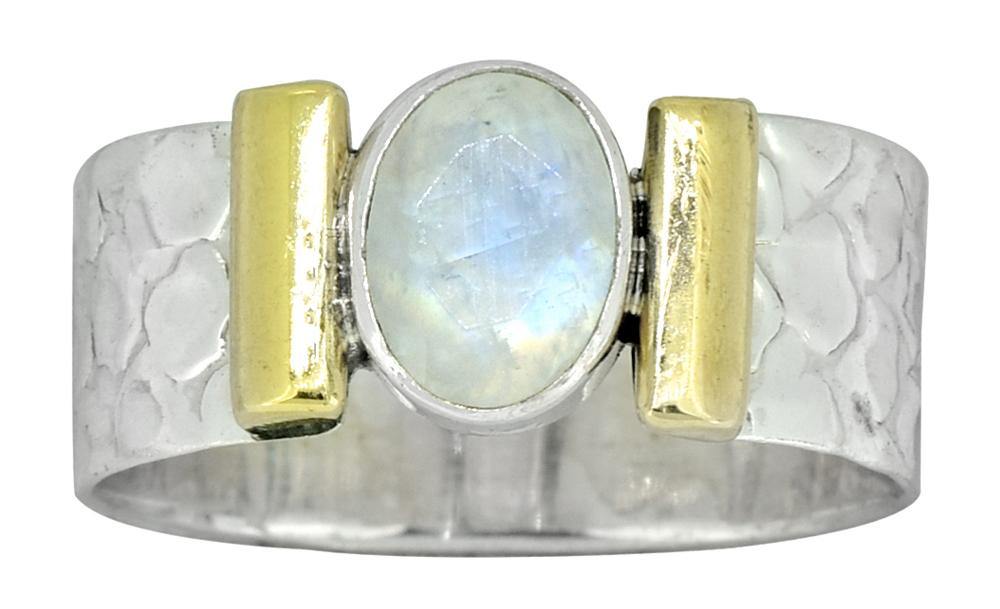 Rainbow Moonstone Ring Solid 925 Sterling Silver Brass Gemstone Jewelry - YoTreasure