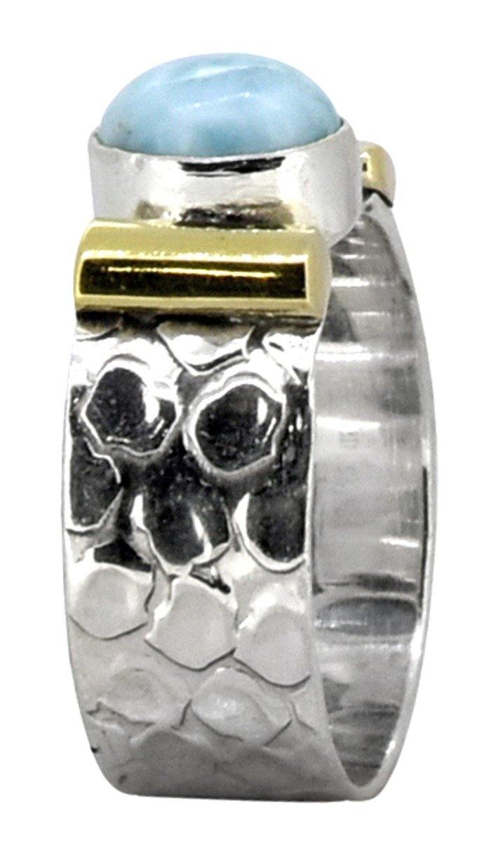 Natural Larimar Ring Solid 925 Sterling Silver Brass Gemstone Jewelry - YoTreasure