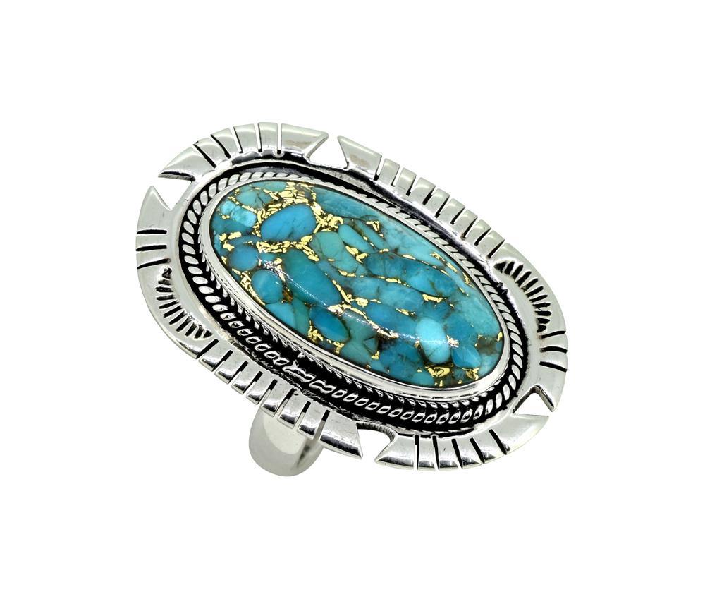 Blue Copper Turquoise Solid 925 Sterling Silver Ring Jewelry - YoTreasure