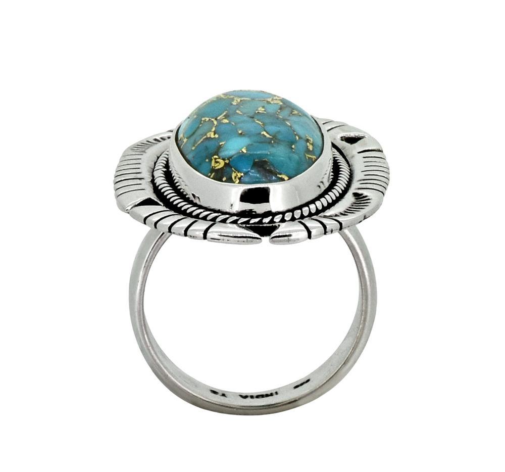 Blue Copper Turquoise Solid 925 Sterling Silver Ring Jewelry - YoTreasure