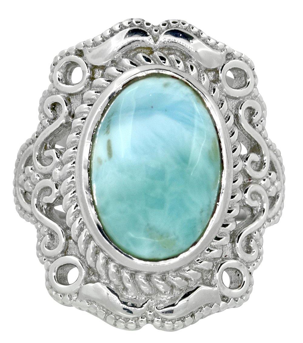 Natural Larimar 925 Sterling Silver Gemstone Ring - YoTreasure