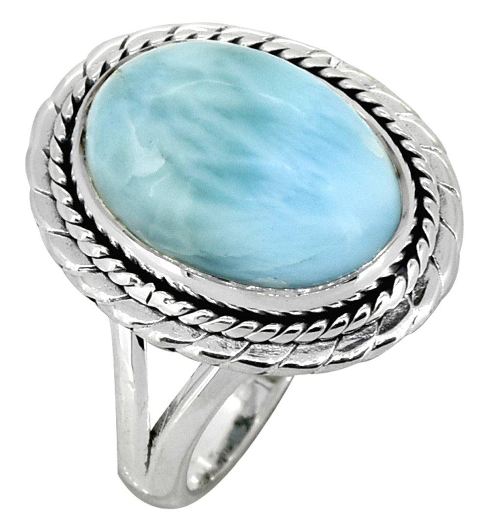 Larimar Solid 925 Sterling Silver Ring Silver Gemstone Jewelry - YoTreasure