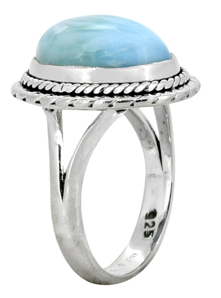 Larimar Solid 925 Sterling Silver Ring Silver Gemstone Jewelry - YoTreasure