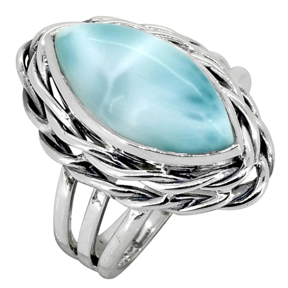 Natural Larimar Solid 925 Sterling Silver Braided Design Ring Jewelry - YoTreasure