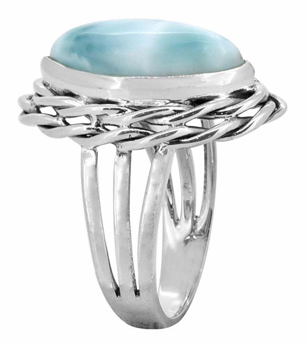 Natural Larimar Solid 925 Sterling Silver Braided Design Ring Jewelry - YoTreasure