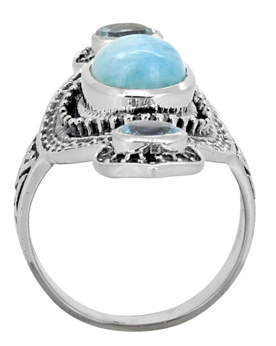 Larimar Blue Topaz Solid 925 Sterling Silver Ring Jewelry - YoTreasure