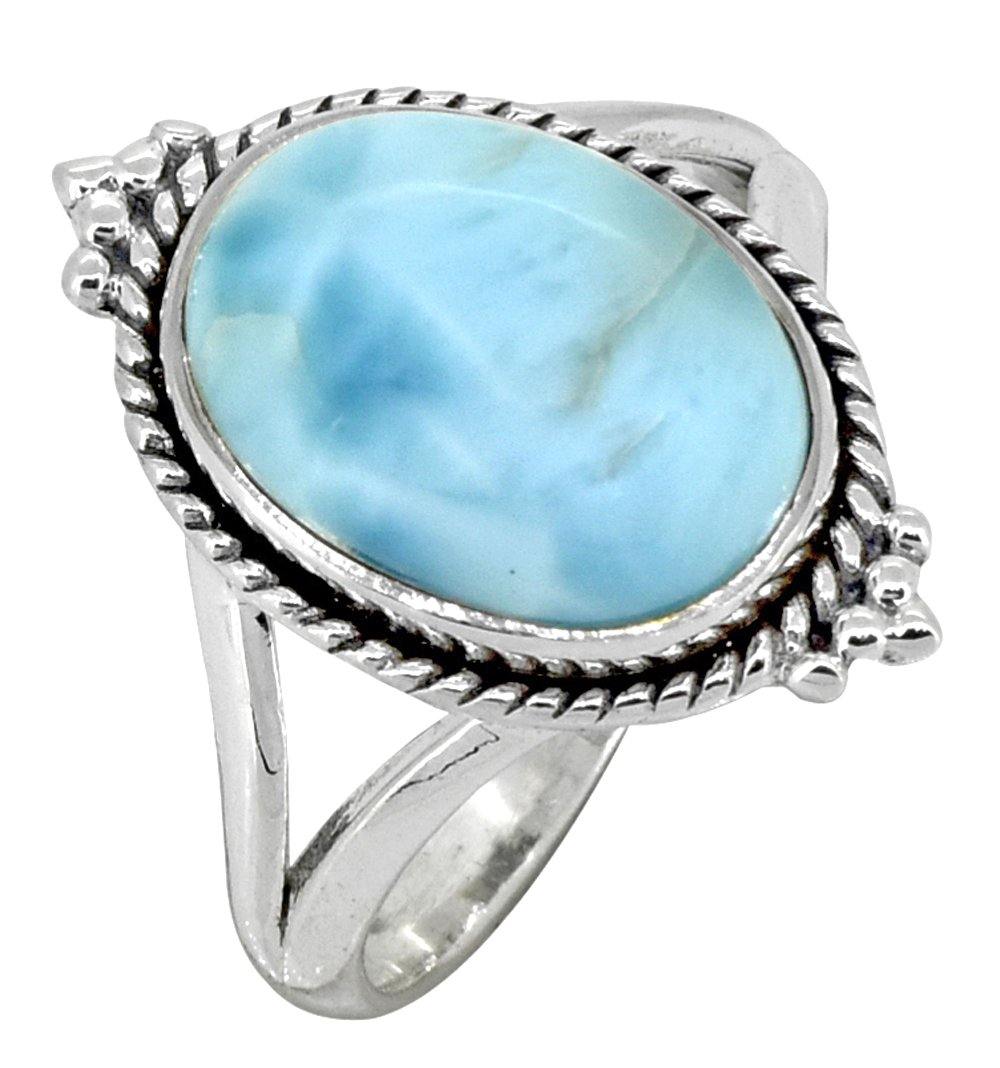 Larimar Solid 925 Sterling Silver Ring Gemstone Jewelry - YoTreasure
