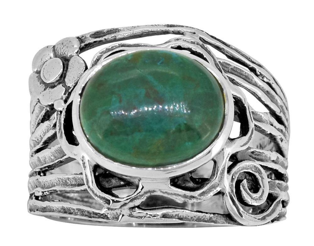 Natural Chrysocolla Solid 925 Sterling Silver Designer Ring Jewelry - YoTreasure