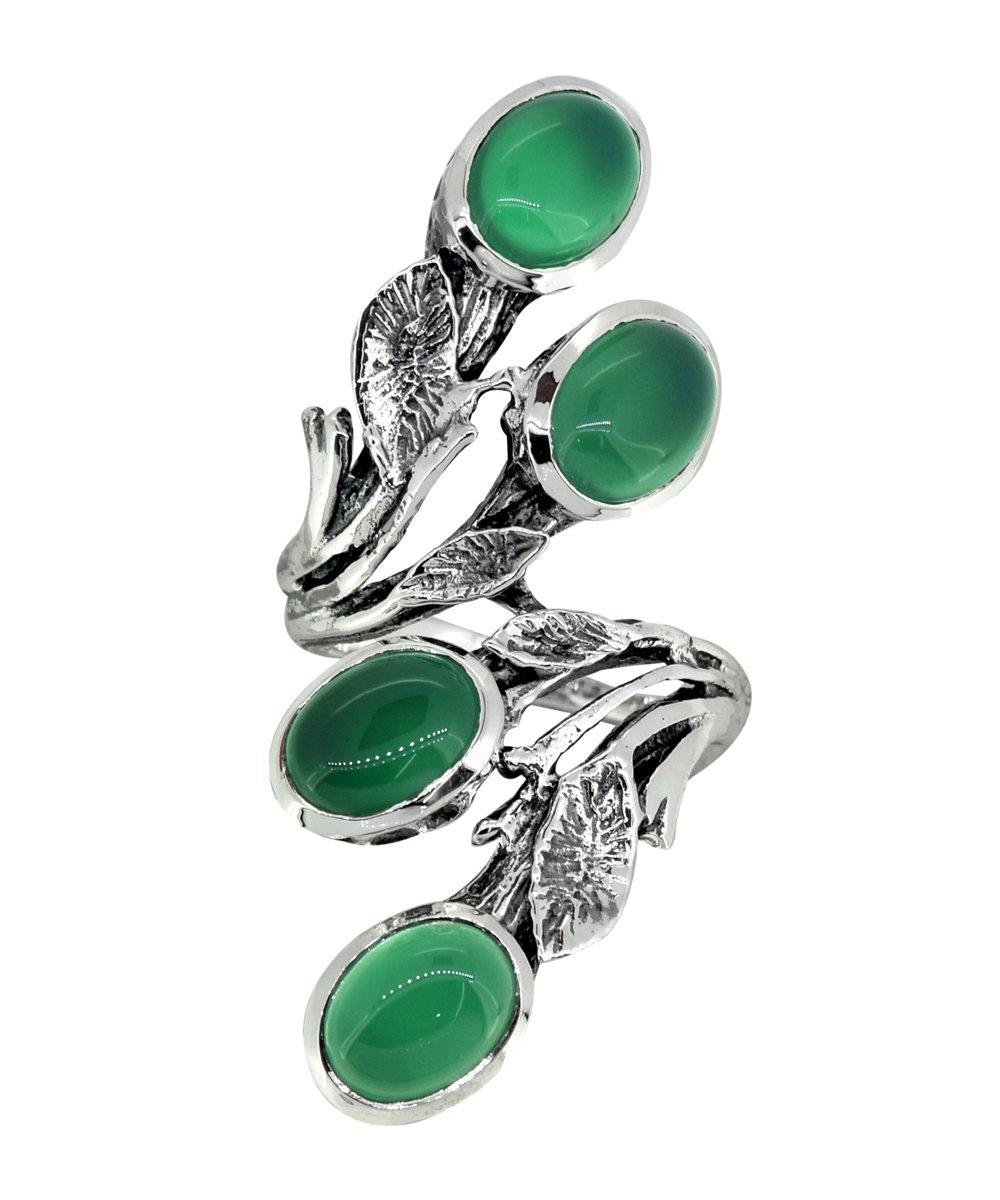 Green Onyx Solid 925 Sterling Silver Bypass Ring Jewelry - YoTreasure