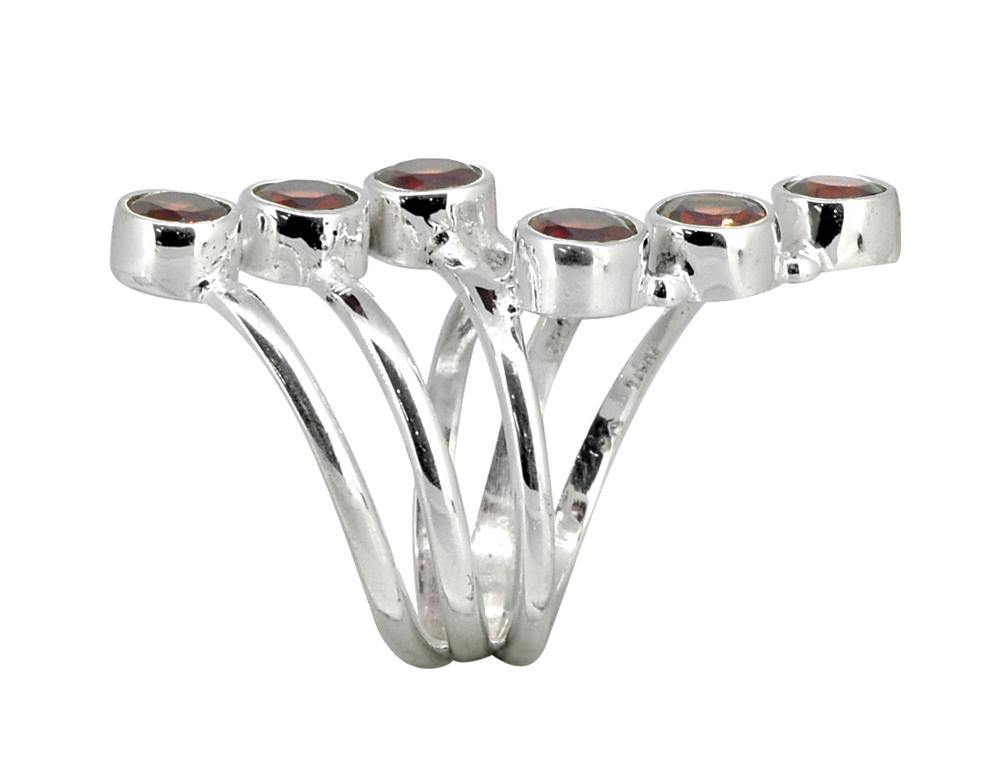 Natural Garnet Solid 925 Sterling Silver Designer Bypass Ring Jewelry - YoTreasure