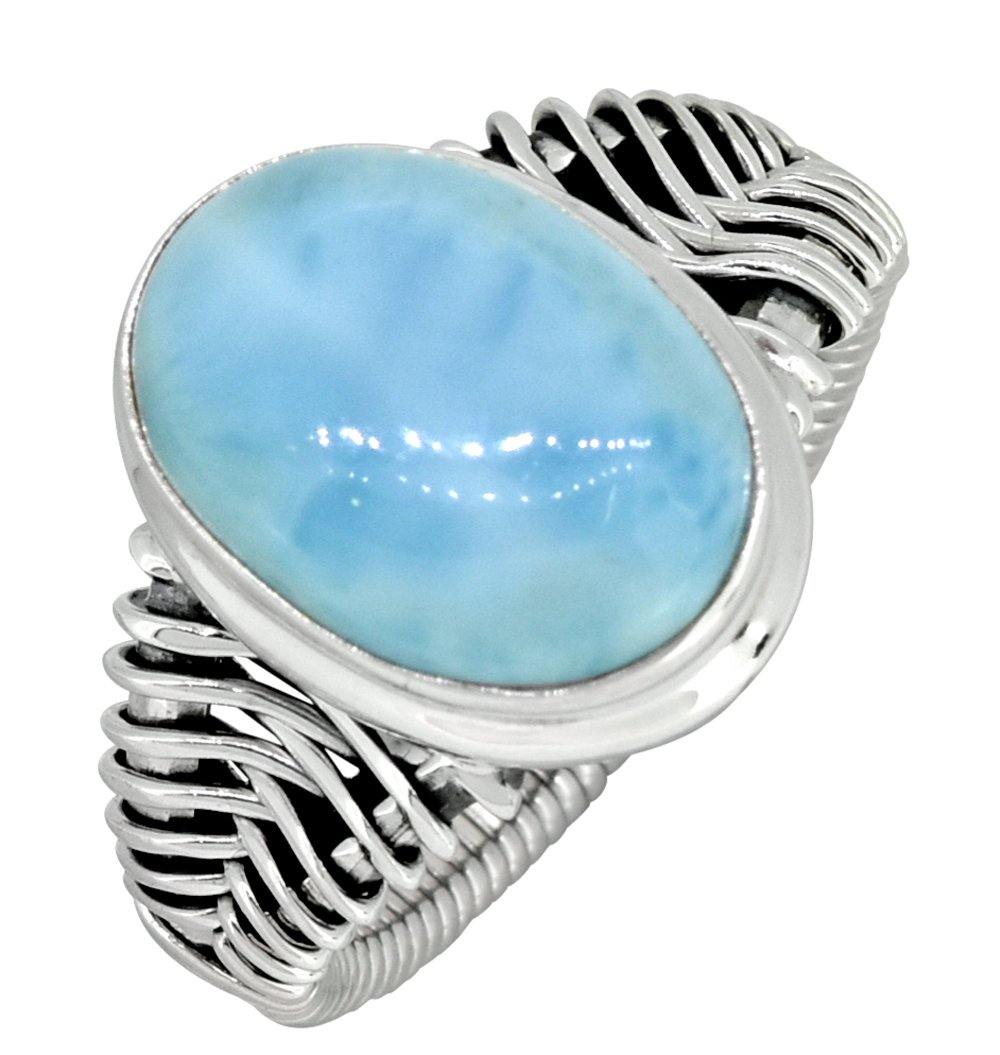 Natural Larimar Solid 925 Sterling Silver Ring Jewelry - YoTreasure