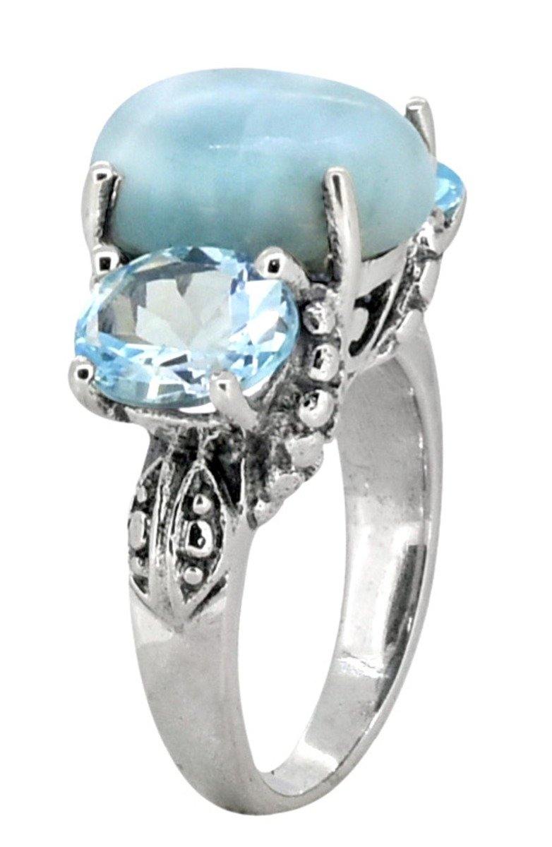 Natural Larimar Sky Blue Topaz Solid 925 Sterling Silver Designer Ring - YoTreasure