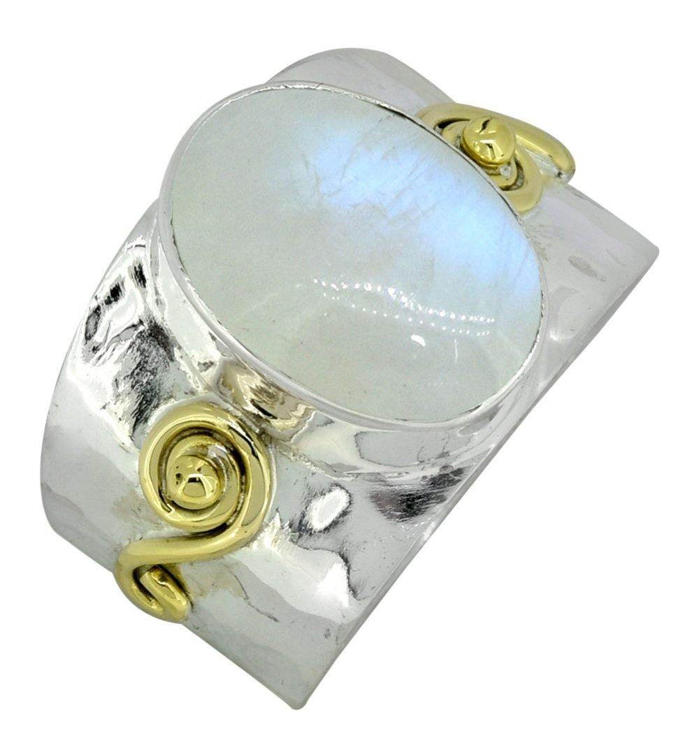 Rainbow Moonstone Ring 925 Sterling Silver Brass Gemstone Designer Jewelry - YoTreasure