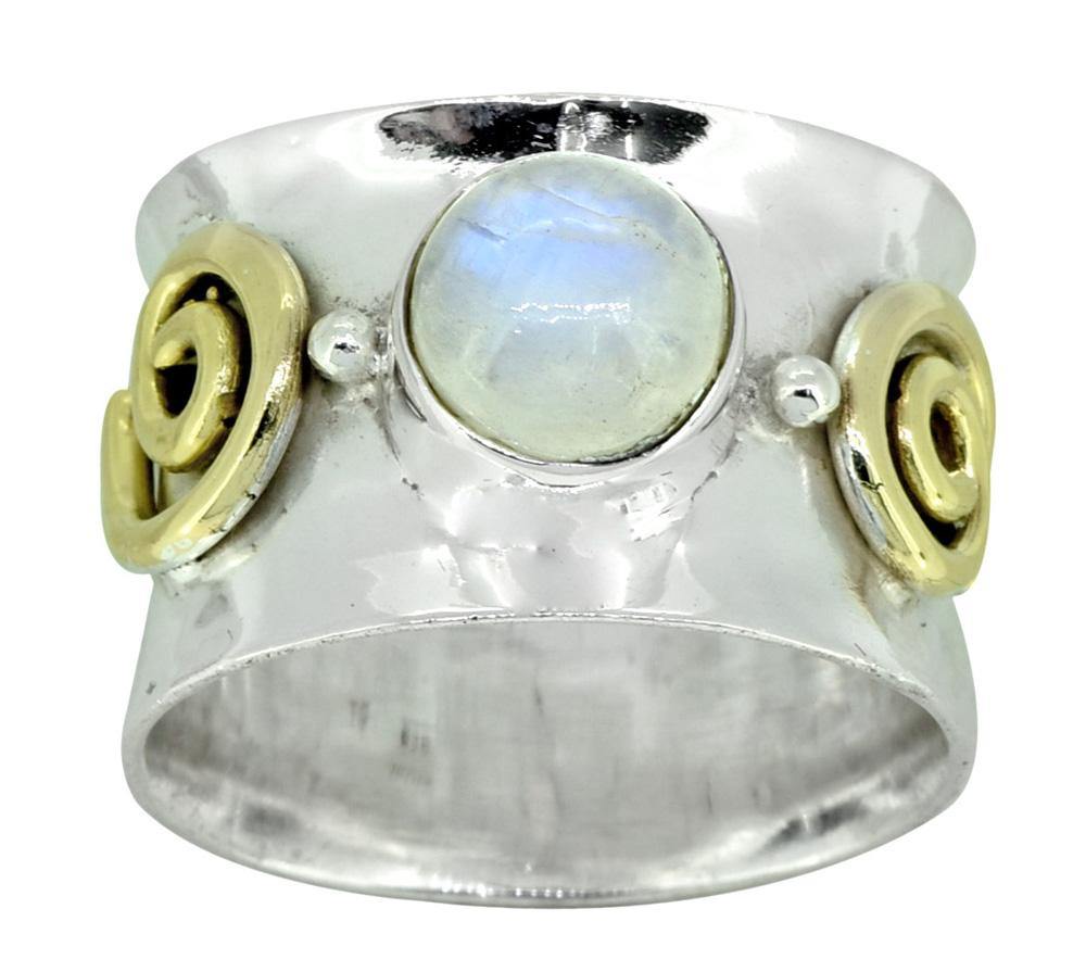 Rainbow Moonstone Ring Solid 925 Sterling Silver Brass Jewelry - YoTreasure