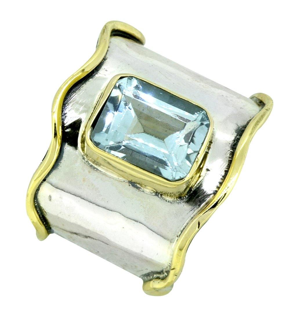Blue Topaz Solid 925 Sterling Silver Brass Gemstone Ring - YoTreasure