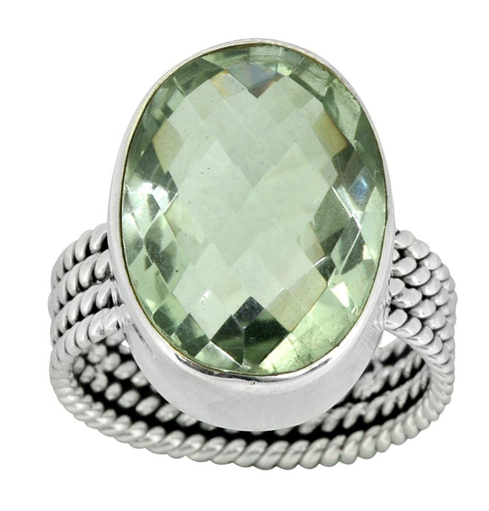 Green Amethyst Solid 925 Sterling Silver Gemstone Ring - YoTreasure