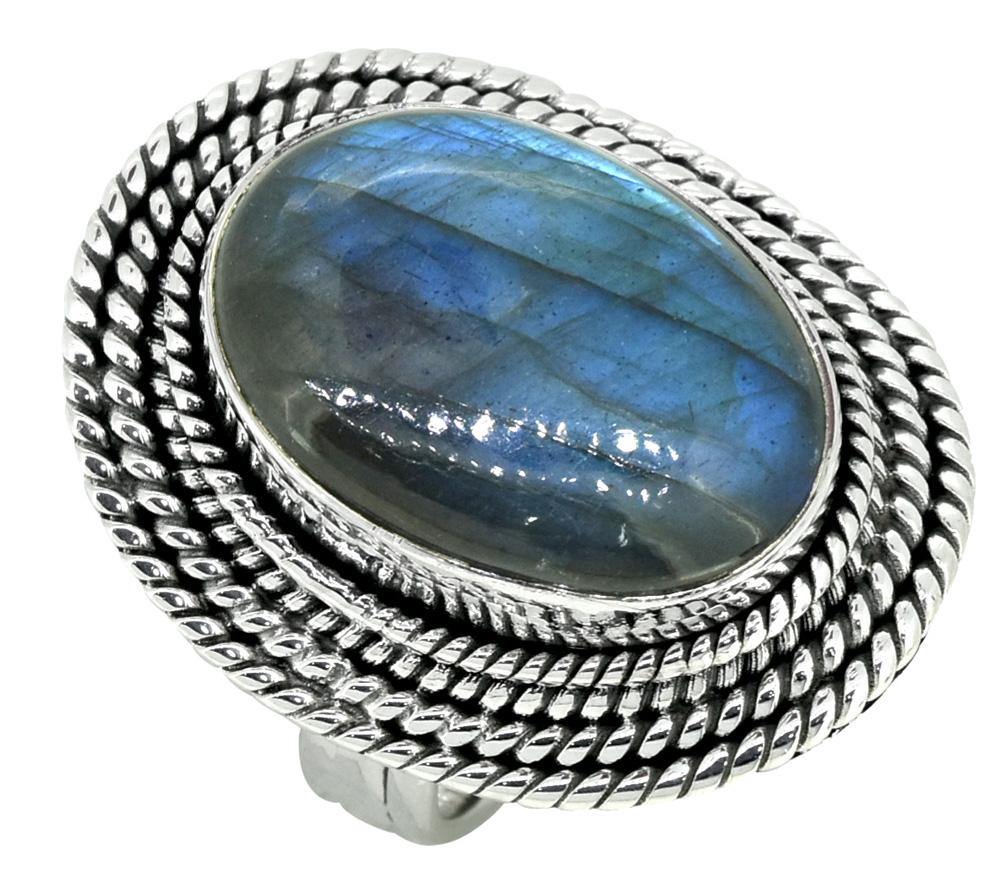 Blue Fire Labradorite Solid 925 Sterling Silver Ring - YoTreasure