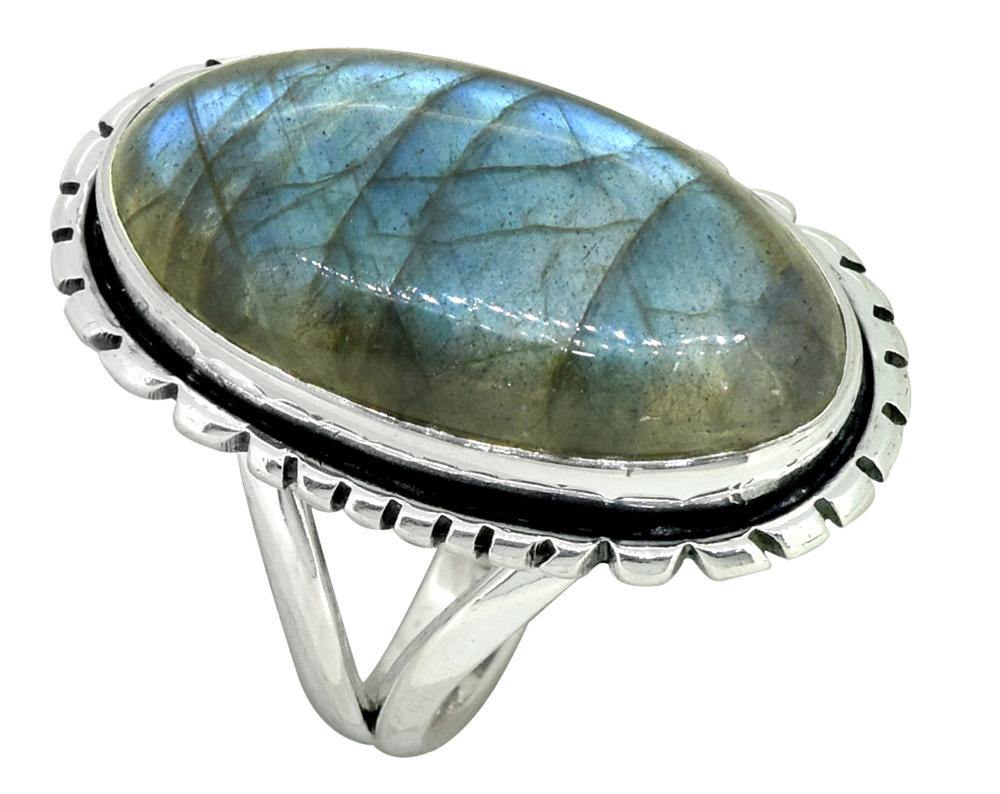Genuine Labradorite Ring Solid 925 Sterling Silver Jewelry - YoTreasure
