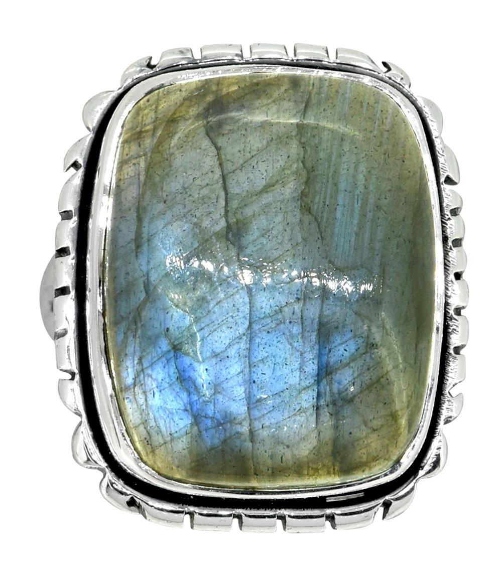 Blue Fire Labradorite Ring Solid 925 Sterling Silver Gemstone Jewelry - YoTreasure
