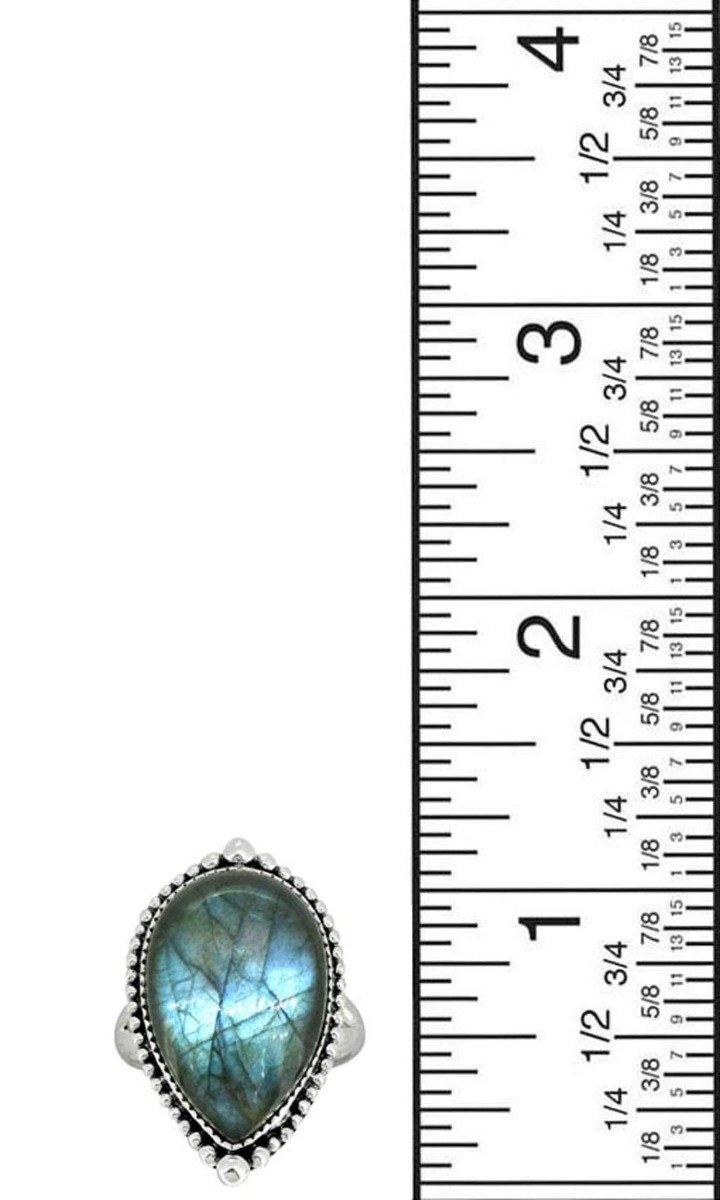 Blue Fire Labradorite Solid 925 Sterling Silver Teardrop Ring - YoTreasure