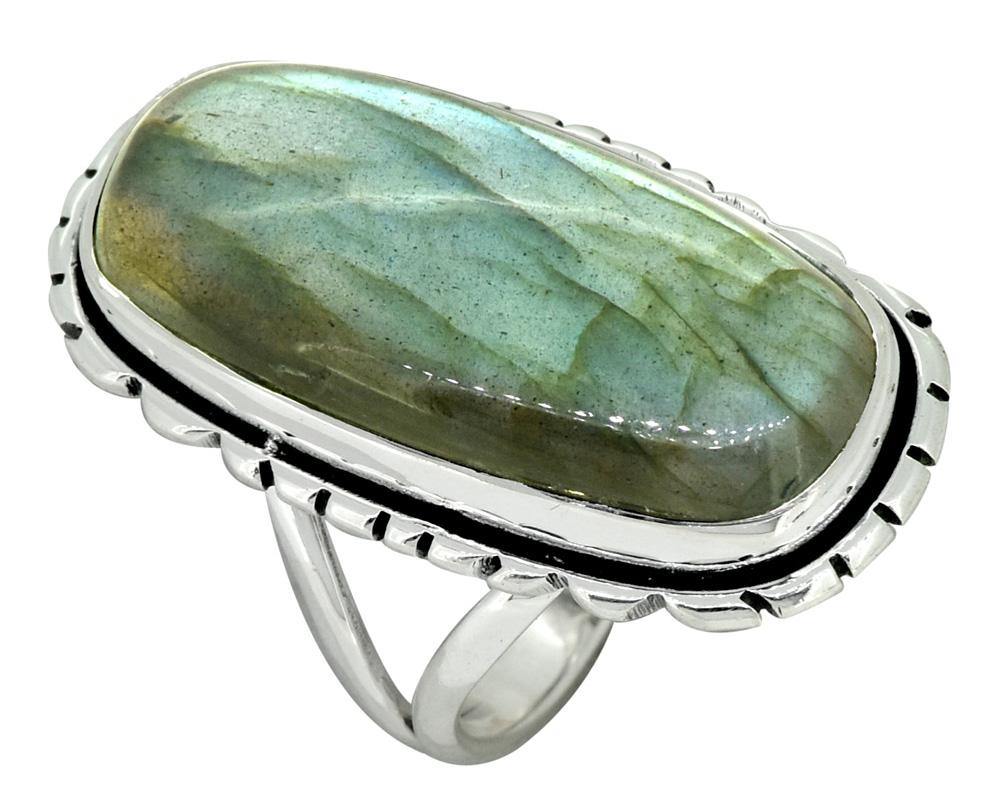 Genuine Labradorite Ring Solid 925 Sterling Silver Gemstone Jewelry - YoTreasure
