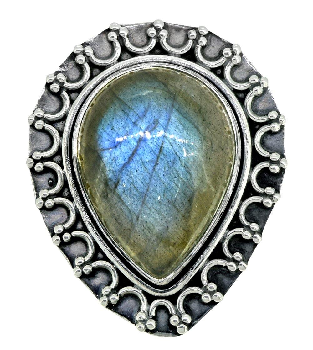 Solid 925 Sterling Silver Designer Labradorite Teardrop Ring - YoTreasure