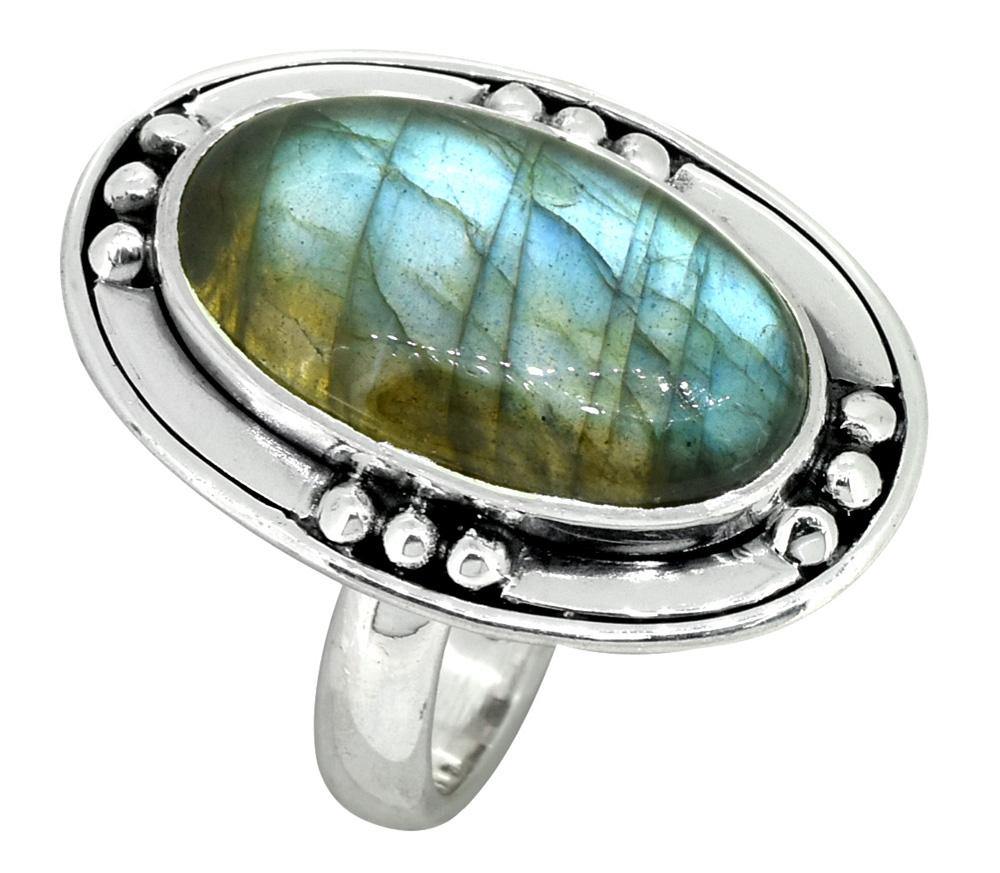 Genuine Labradorite Ring Solid 925 Sterling Silver Womens Jewelry - YoTreasure