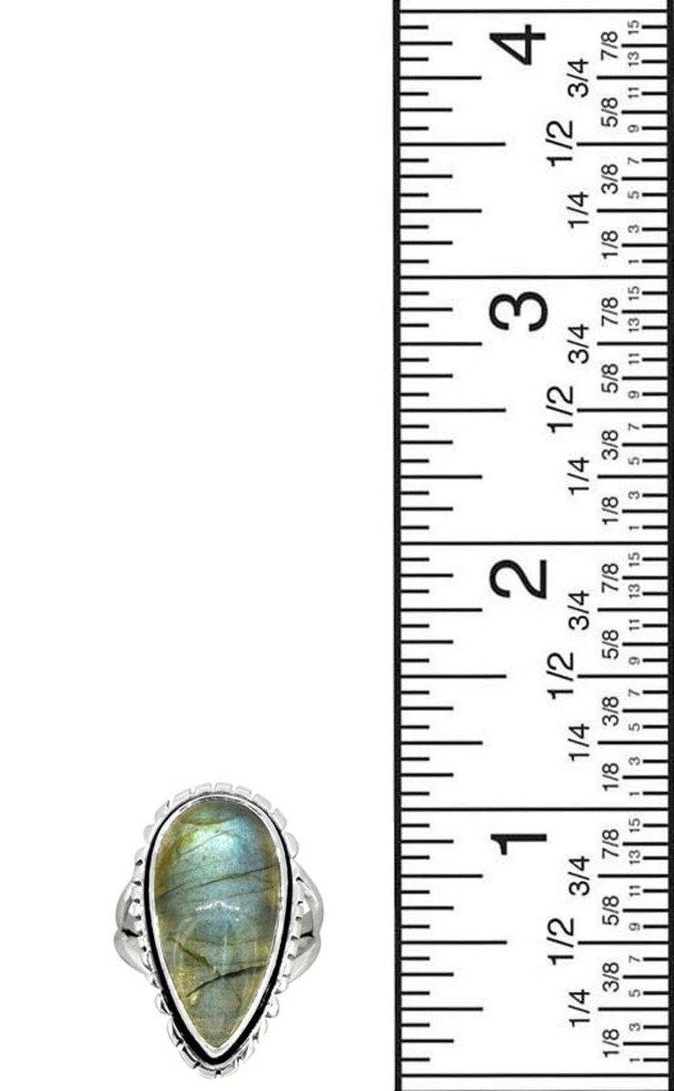 Pear Shaped Blue Labradorite Ring Solid 925 Sterling Silver - YoTreasure