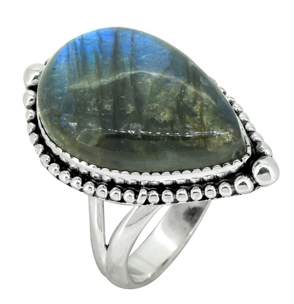 Blue Fire Labradorite Ring Solid 925 Sterling Silver - YoTreasure