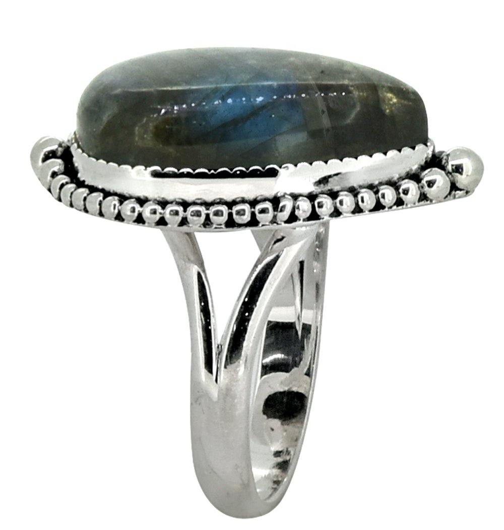 Blue Fire Labradorite Ring Solid 925 Sterling Silver - YoTreasure