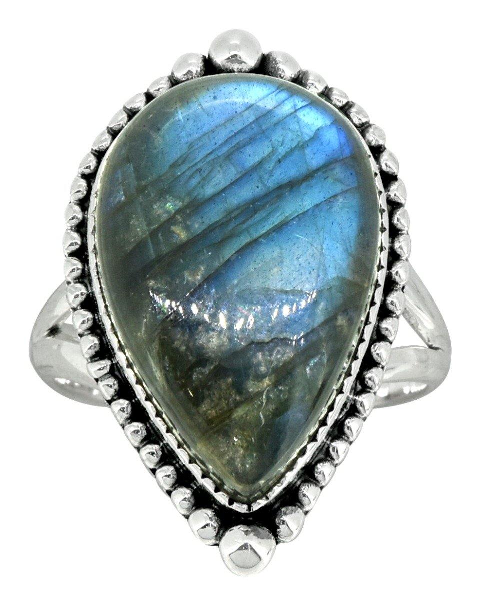 Blue Fire Labradorite Ring Solid 925 Sterling Silver - YoTreasure