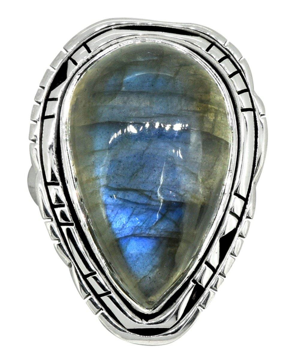 Labradorite Solid 925 Sterling Silver Blue Fire Teardrop Gemstone Ring - YoTreasure