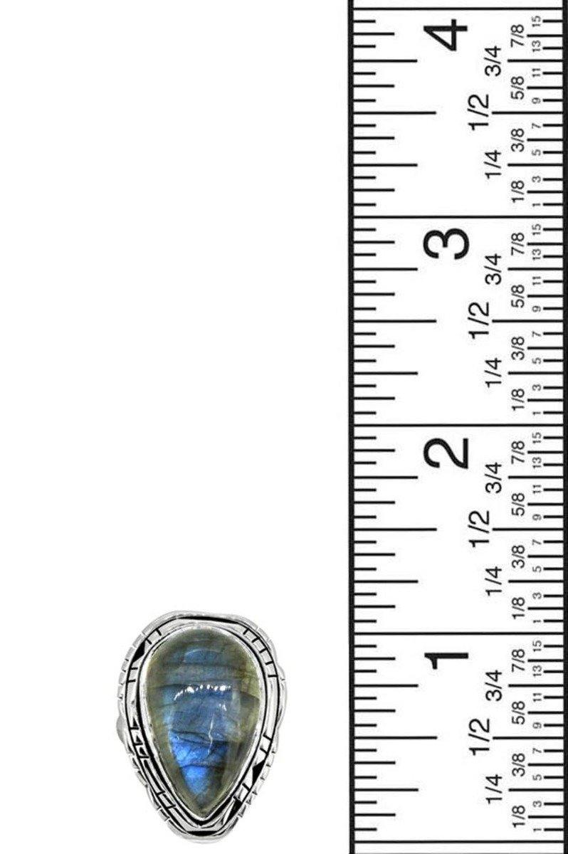Labradorite Solid 925 Sterling Silver Blue Fire Teardrop Gemstone Ring - YoTreasure