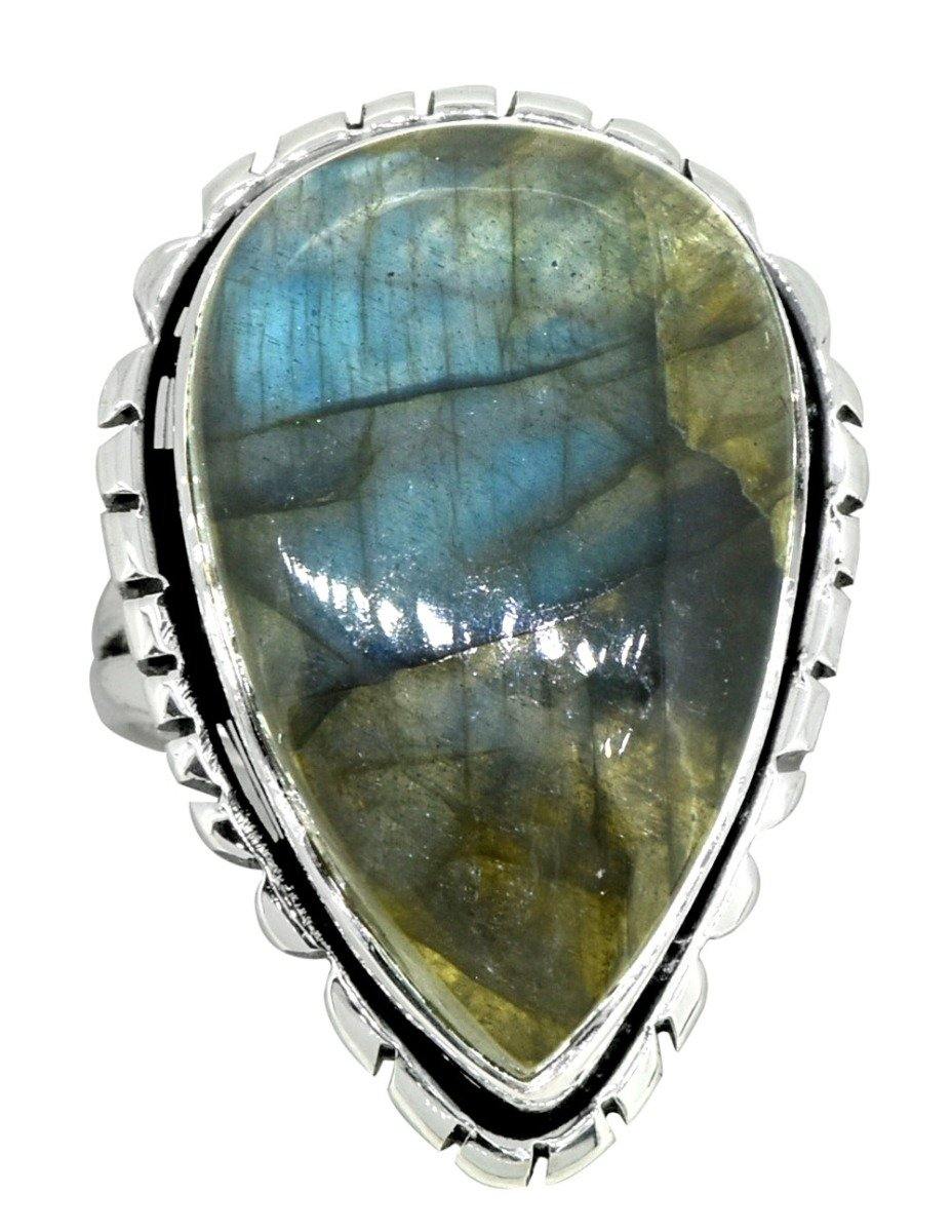 Natural Blue Fire Labradorite Solid 925 Sterling Silver Teardrop Ring - YoTreasure