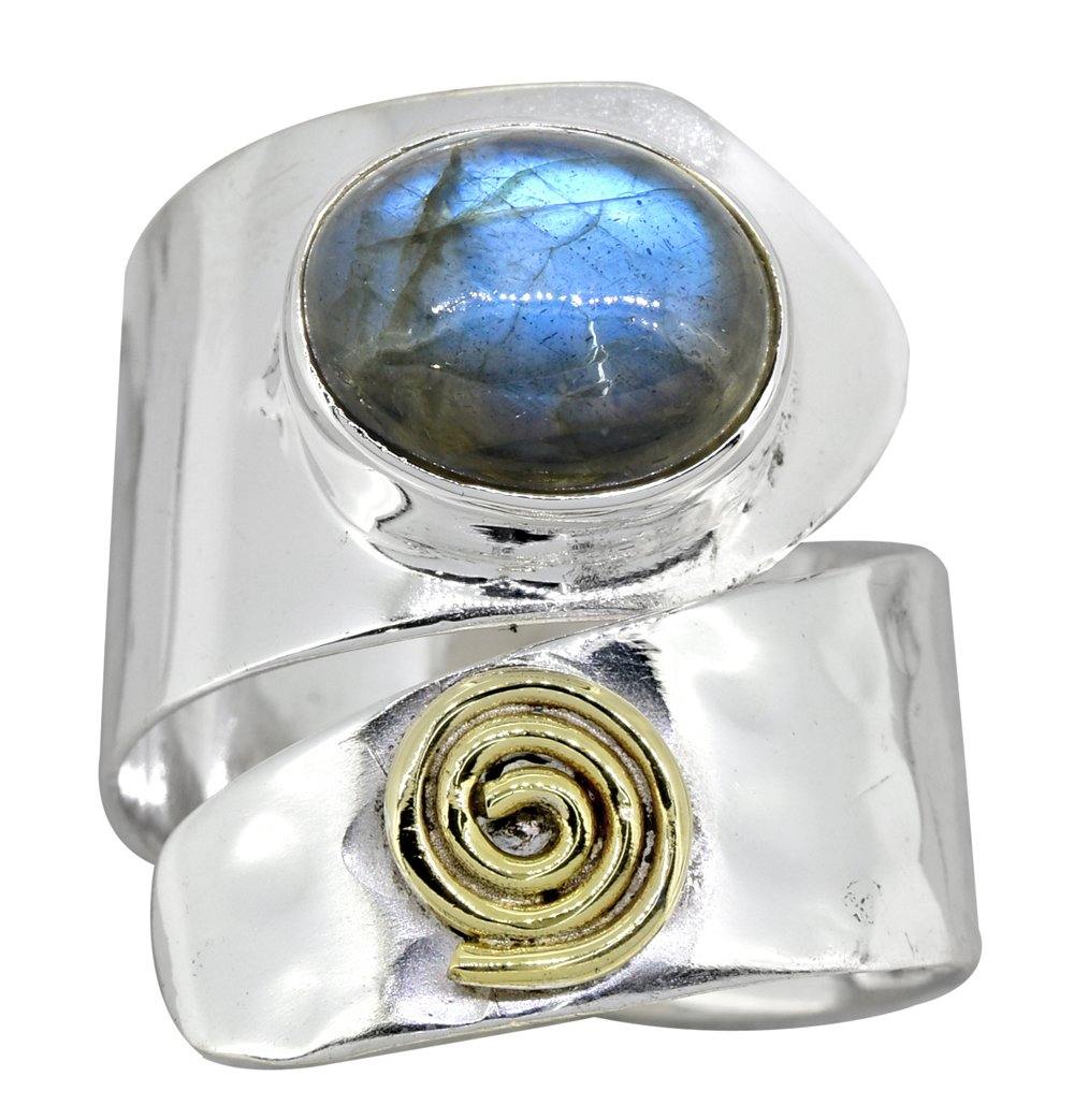 Labradorite Solid 925 Sterling Silver Brass Ring Jewelry - YoTreasure
